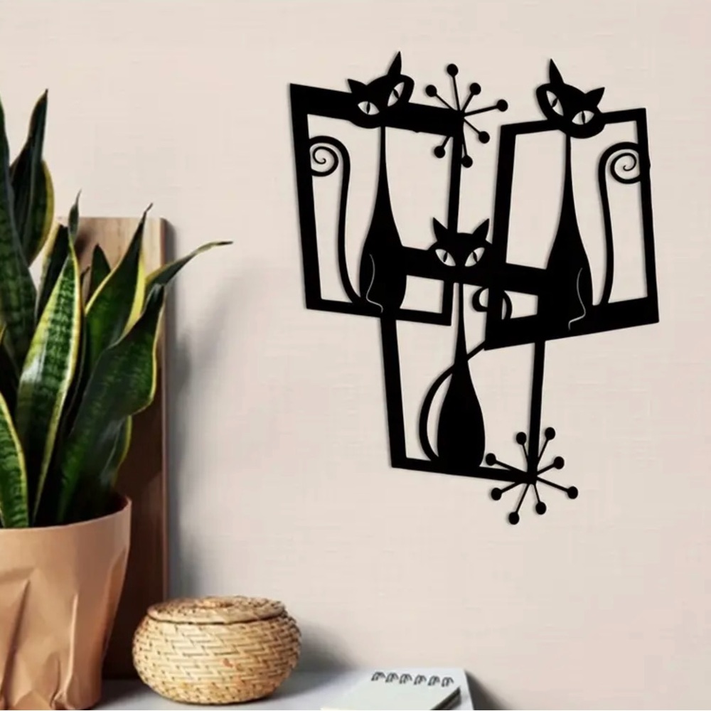 New MCM Mid Century Modern Style Black Metal Wall Art